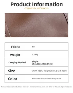 Detailed technical specifications and brown PU leather texture of the large tote bag