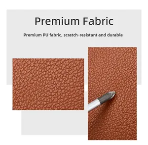 Detail view of scratch-resistant brown lychee texture PU leather on women's backpack