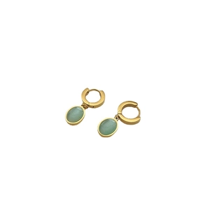 Boucles d'oreilles pendantes émeraude et anneaux en métal doré pour femmes