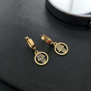 Hamsa Hand Pendant Hoop Earrings Gold Plated Stainless Steel Hollow Fatima Hand Religious Bohemian Ethnic Jewelry For Women