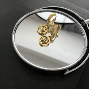 Golden Hamsa hand geometric hoop earrings with hollow drop pendants for women