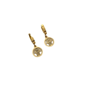 Golden Hamsa hand charm hoop earrings in polished titanium steel for women