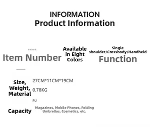 Detailed size chart for retro PU leather handbag showing dimensions 27x11x19 cm