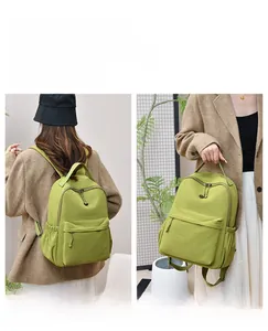 Detailed views of grass green waterproof nylon backpack showing backpack and handheld modes