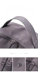 Detail of waterproof nylon backpack with adjustable straps and smooth dual zippers