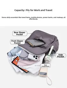 Detail view of large capacity waterproof nylon backpack with organized storage compartments
