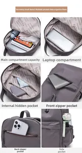 Detailed grid view showing interior compartments and storage capacity of purple nylon backpack