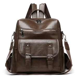 Vintage Women Backpack PU Leather Multi Pocket Anti Theft Fashion Travel Shoulder Bag Casual Functional Retro
