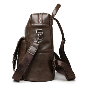Retro dark brown faux leather multi-functional backpack with adjustable straps for women