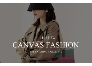Detailed side view of canvas tote bag with color-blocked stripes and leather shoulder strap