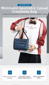 Detail of waterproof crossbody messenger bag showing multi-compartment storage and durable fabric