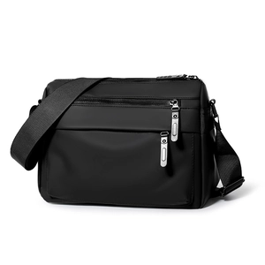 Waterproof black crossbody messenger bag for men with multiple zipper pockets