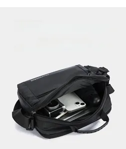 Internal view of waterproof shoulder bag showing large capacity for camera and phone