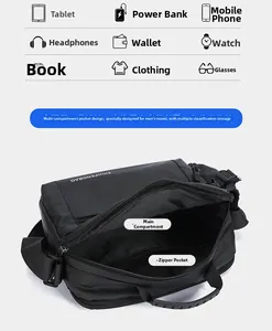 Detail view of the multi-compartment interior for this waterproof men's shoulder bag