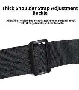 Detail of high-strength nylon shoulder strap with durable plastic adjustment buckle