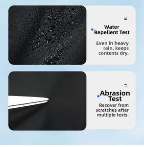 Detail view of waterproof and wear-resistant fabric testing for men's shoulder bag