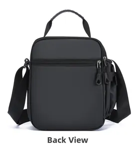Back view of multi-pocket black oxford crossbody bag showing hidden rear zipper pocket