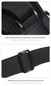 Detail of durable high-strength plastic buckle and adjustable strap on black crossbody bag