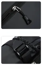 Detail of waterproof nylon shoulder bag featuring quality zippers and side water bottle holder