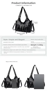 Detailed size comparison chart for large vintage pleated tote bag with measurements