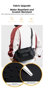 Detail showing water-resistant fabric and buckle of this functional messenger bag