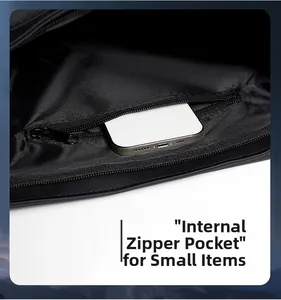 Macro shot of an internal zipper pocket with a smartphone inside showing secure storage space