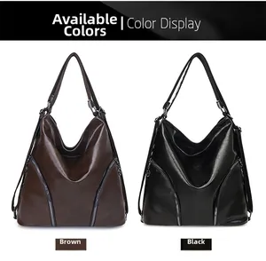 Detailed comparison showing large retro leather bags in classic brown and black colors