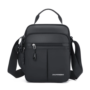 Classic black oxford multi-pocket crossbody bag for men with adjustable strap