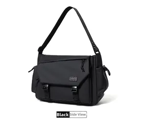 Detail of waterproof nylon messenger bag with flap closure and adjustable strap