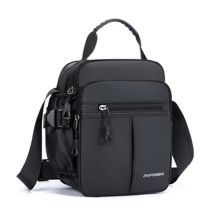 Multi-pocket black waterproof oxford crossbody bag for men with top handle and strap