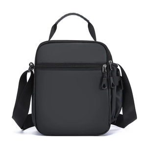 Multi-pocket black Oxford cloth shoulder bag for men with adjustable strap and top handle