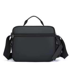 Waterproof black nylon messenger bag with multi-pocket design and adjustable strap