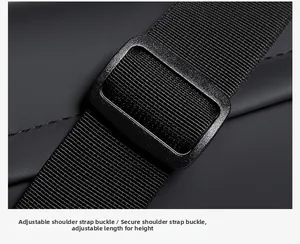 Close-up of adjustable high-density nylon shoulder strap with matte black plastic buckle