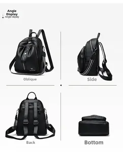 Litchi pattern PU leather backpack with kangaroo logo shown in multiple views and angles