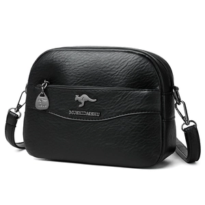 Borsa a tracolla alla moda in pelle martellata nera da donna con cerniere multistrato