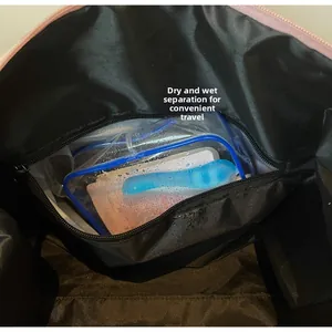 Detail of travel bag interior showing waterproof dry and wet separation pocket