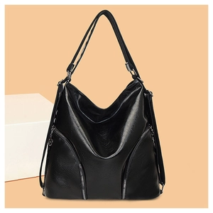 Detailed texture of black PU leather on this large capacity multi-purpose backpack