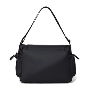 Waterproof black nylon messenger bag for men with flap closure and adjustable straps