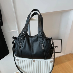 Women Large Capacity Tote Bag Litchi Texture PU Leather Handbag Multi Pocket Shoulder Bag For Daily Travel Fashionable