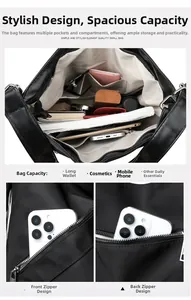 Vista interna con scomparti multipli e tasche con cerniera della borsa a tracolla in nylon