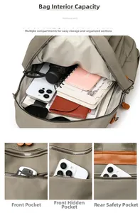 Detail showing the spacious compartments, front zipper pockets and anti-theft back pocket