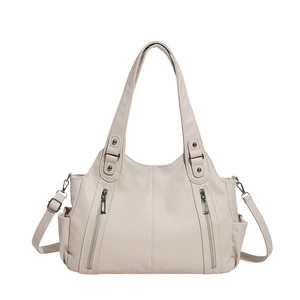 Chic cream white large capacity tote bag with lychee pattern and adjustable strap