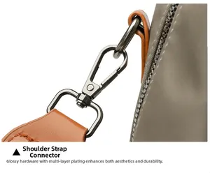 Detailed view of luxury backpack featuring multi-layer electroplated hardware and leather trim