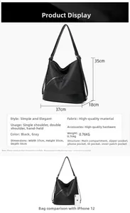 Schema dettagliato con dimensioni 37x35x18cm e grande capacità della borsa in nylon