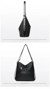 Vista laterale e posteriore della borsa a tracolla in nylon con cinghie e zip di sicurezza