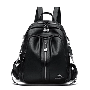 Fashion Backpack Women PU Leather Litchi Texture Large Capacity Waterproof Multi-Pocket Casual Travel Daypack School Bag