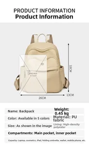 Detail view of woven texture PU backpack with size dimensions and capacity specifications