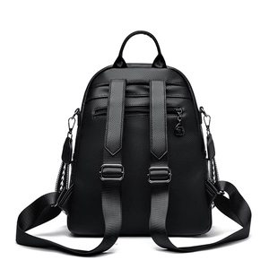Fashionable black lychee textured PU backpack for women with anti-theft back zipper design