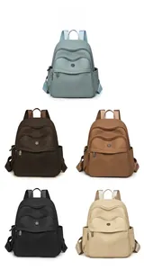 Detailed grid view showing five stylish backpacks in blue, coffee, brown, black and beige
