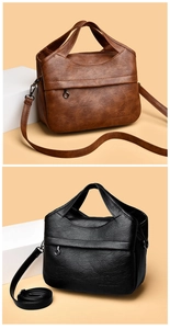 Detailed comparison of brown and black leather tote bags with adjustable straps